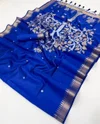 Blue Taxi By Rajtex Satin Linen Handloom Silk Saree
